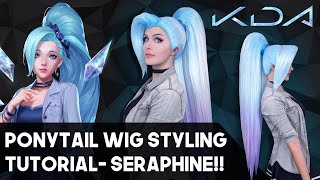 KDA Seraphine Cosplay Wig Styling Pulled back ponytail Tutorial [upl. by Parhe]